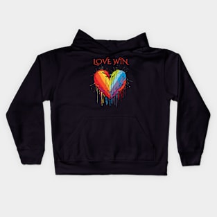 Love Win, LGBT Heart, pride month, minimalistic, queer Kids Hoodie